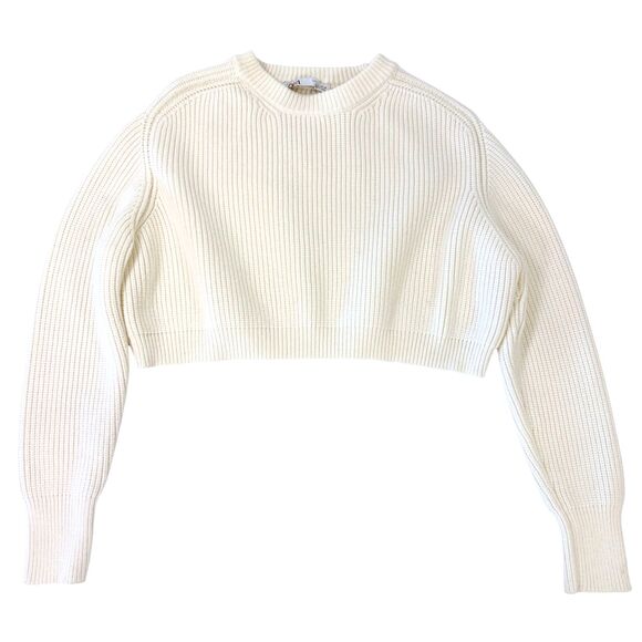 Zara Sweaters - Zara Women S Cropped Ribbed Knit Sweater Cream Chunky Long Sleeve Casual Solid